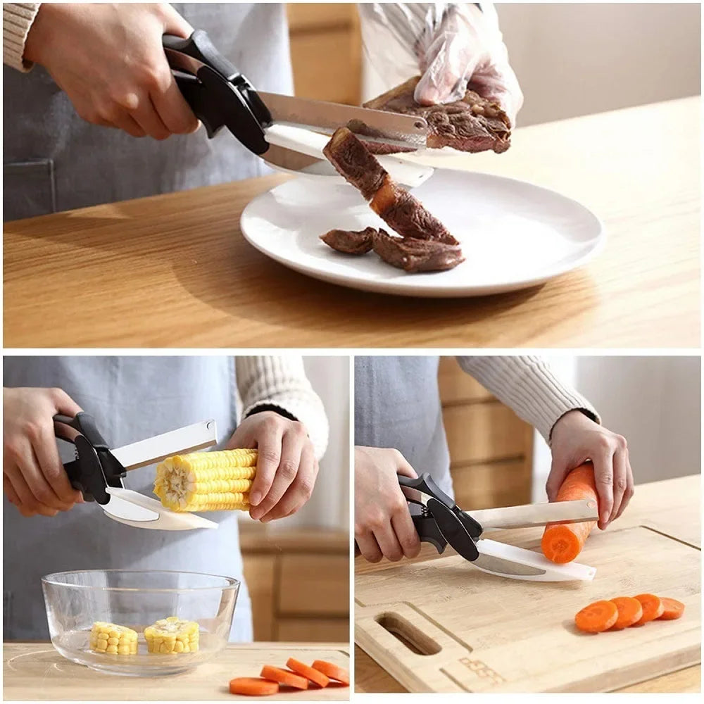 2-in-1 Stainless Steel Kitchen Scissors – Multifunctional Clever Cutter for Vegetables, Meat &amp; Fruits