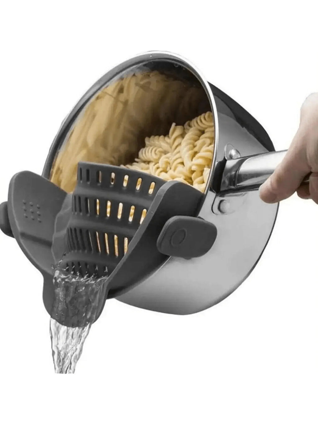 Universal Clip-On Silicone Pot Strainer – Heat-Resistant, Hands-Free Snap-On Colander for Easy Draining