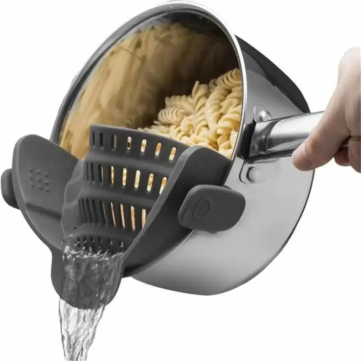 Universal Clip-On Silicone Pot Strainer – Heat-Resistant, Hands-Free Snap-On Colander for Easy Draining