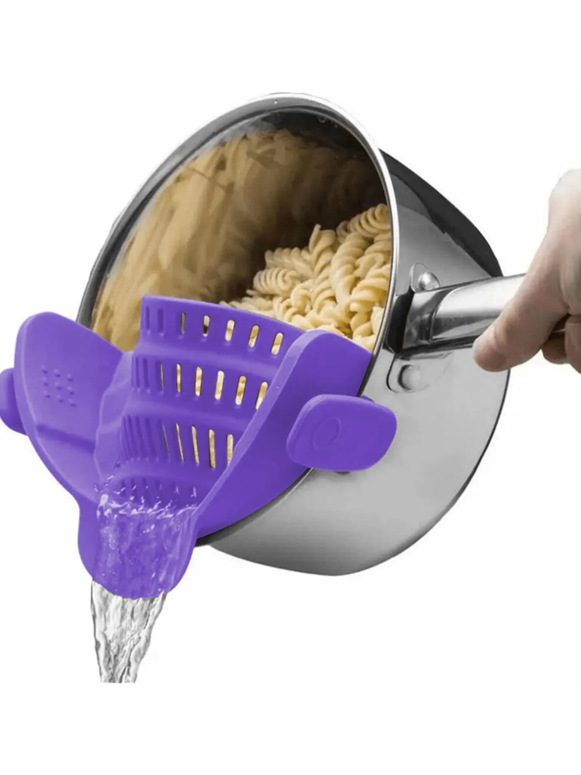 Universal Clip-On Silicone Pot Strainer – Heat-Resistant, Hands-Free Snap-On Colander for Easy Draining