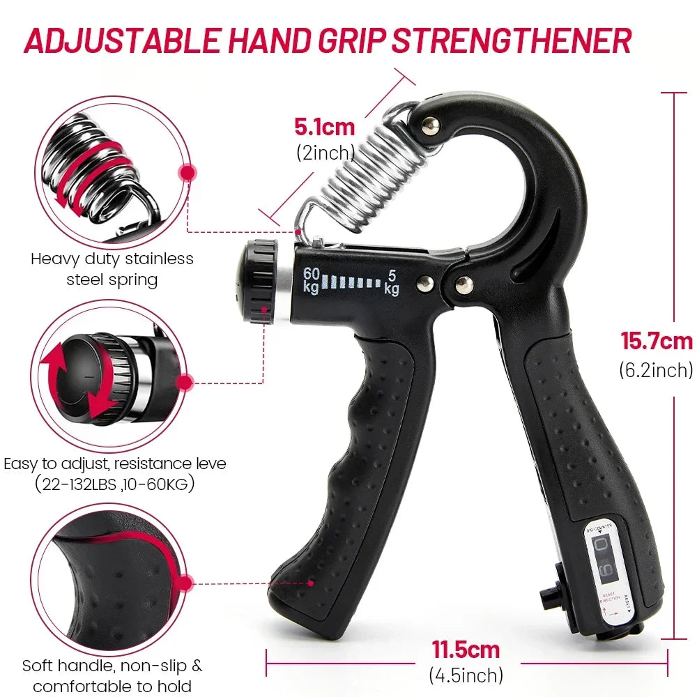 5–60 kg Adjustable Hand Gripper – Heavy-Duty Grip Strengthener for Wrist, Forearm &amp; Finger Training
