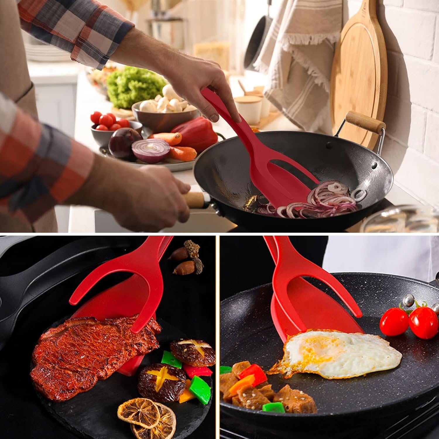 2-in-1 Silicone Cooking Tongs with Clip – Heat-Resistant Kitchen Tool